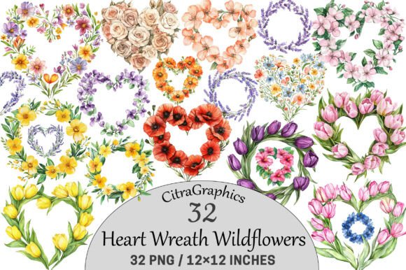 Download Heart Wreath Wildflowers Clipart - Heart Collection