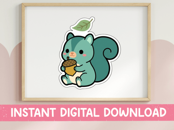 Download Cute Teal Squirrel Acorn Sticker - Acorn Collection