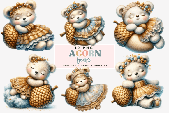 Download Cute Autumn Acorn Bears Clipart - Acorn Collection