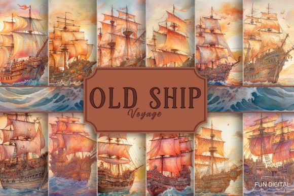 Download Watercolor Old Ship Voyage on the Ocean - Ocean Collection