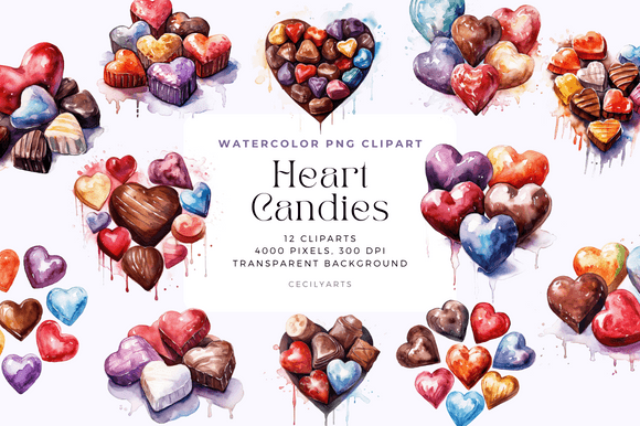 Download Watercolor Heart Candies Cliparts - Heart Collection