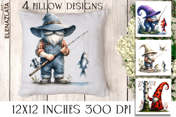 Download Watercolor Cute Gnome Catches Fish - Cute gnome Collection