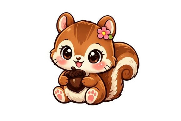 Download Cute Baby Squirrel Holding Acorn Sticker - Acorn Collection