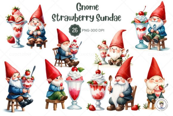 Download Cute Gnome Enjoying a Strawberry Sundae. - Cute gnome Collection
