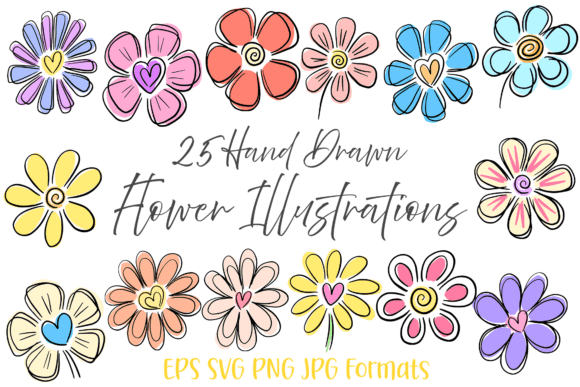 Download 25 Heart Doodle Hand Drawn Flowers Flora - Heart Collection
