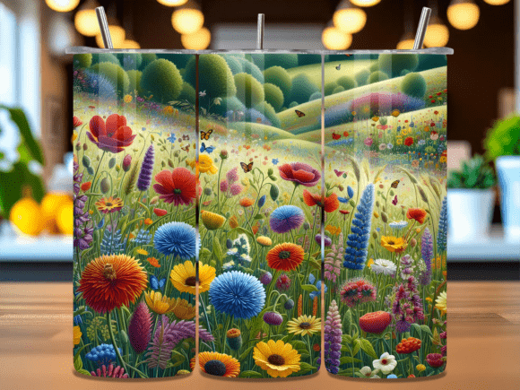 Download Colorful Flower Meadow Tumbler Wrap PNG - Premium Resources